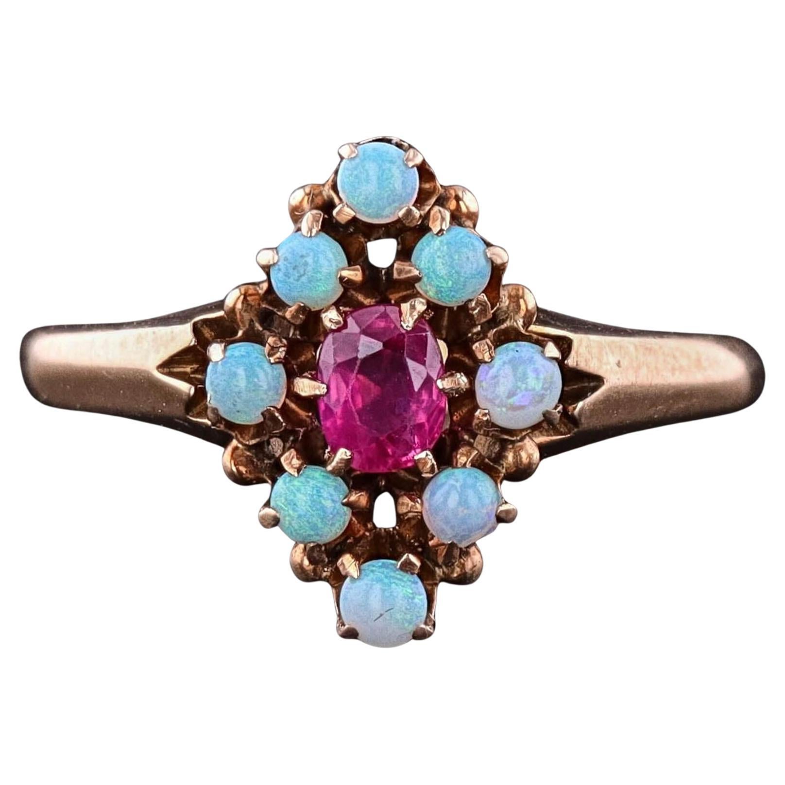Antique Ruby and Opal Ring of 9ct Gold, Circa 1890-1900