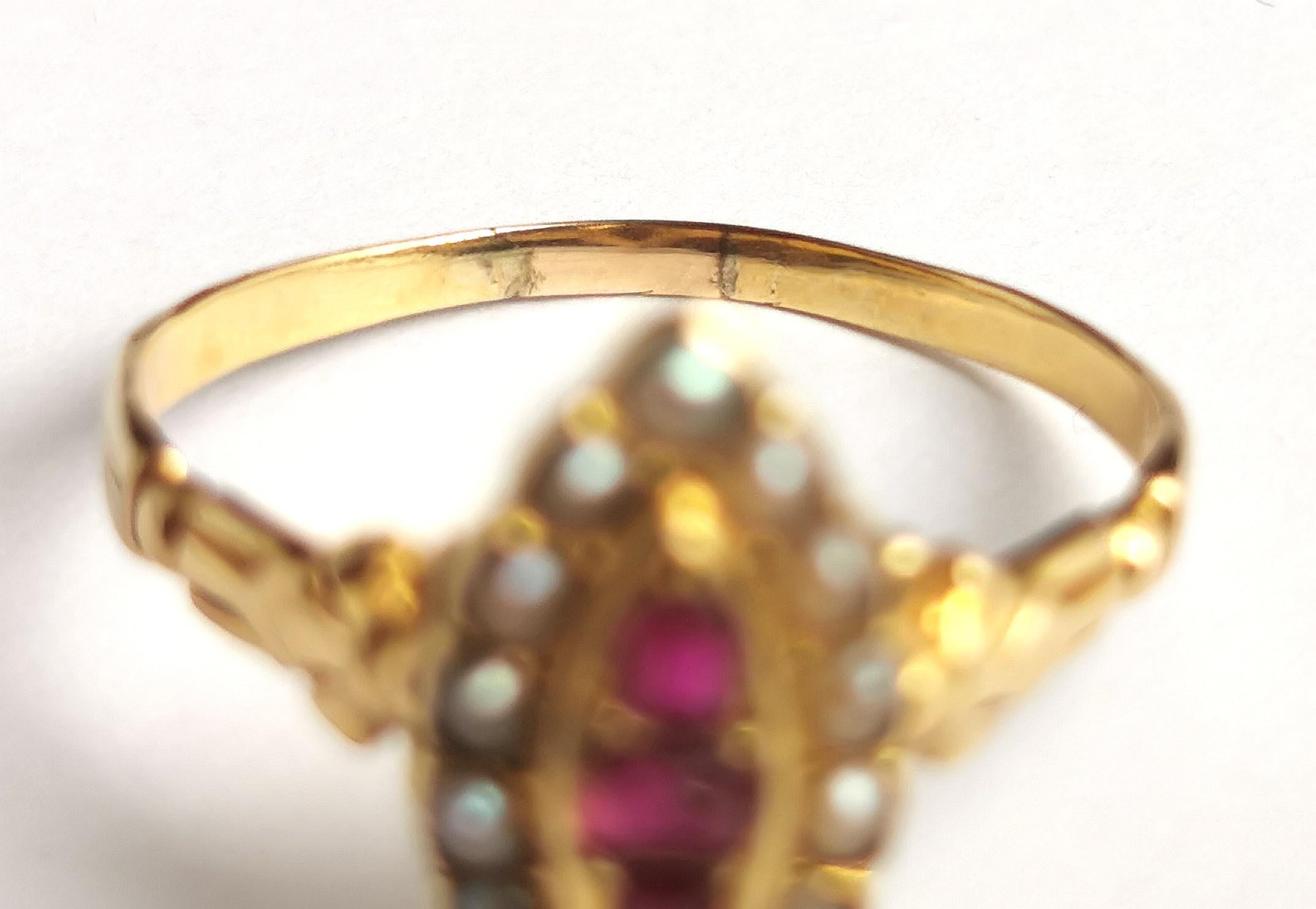 Antique Ruby and Pearl Navette Ring, 18k Yellow Gold 4