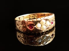 Antique Ruby and pearl ring, 15k yellow gold, Victorian