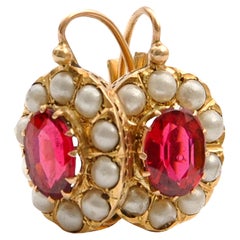 Antique Ruby and Seed Pearl Earrings