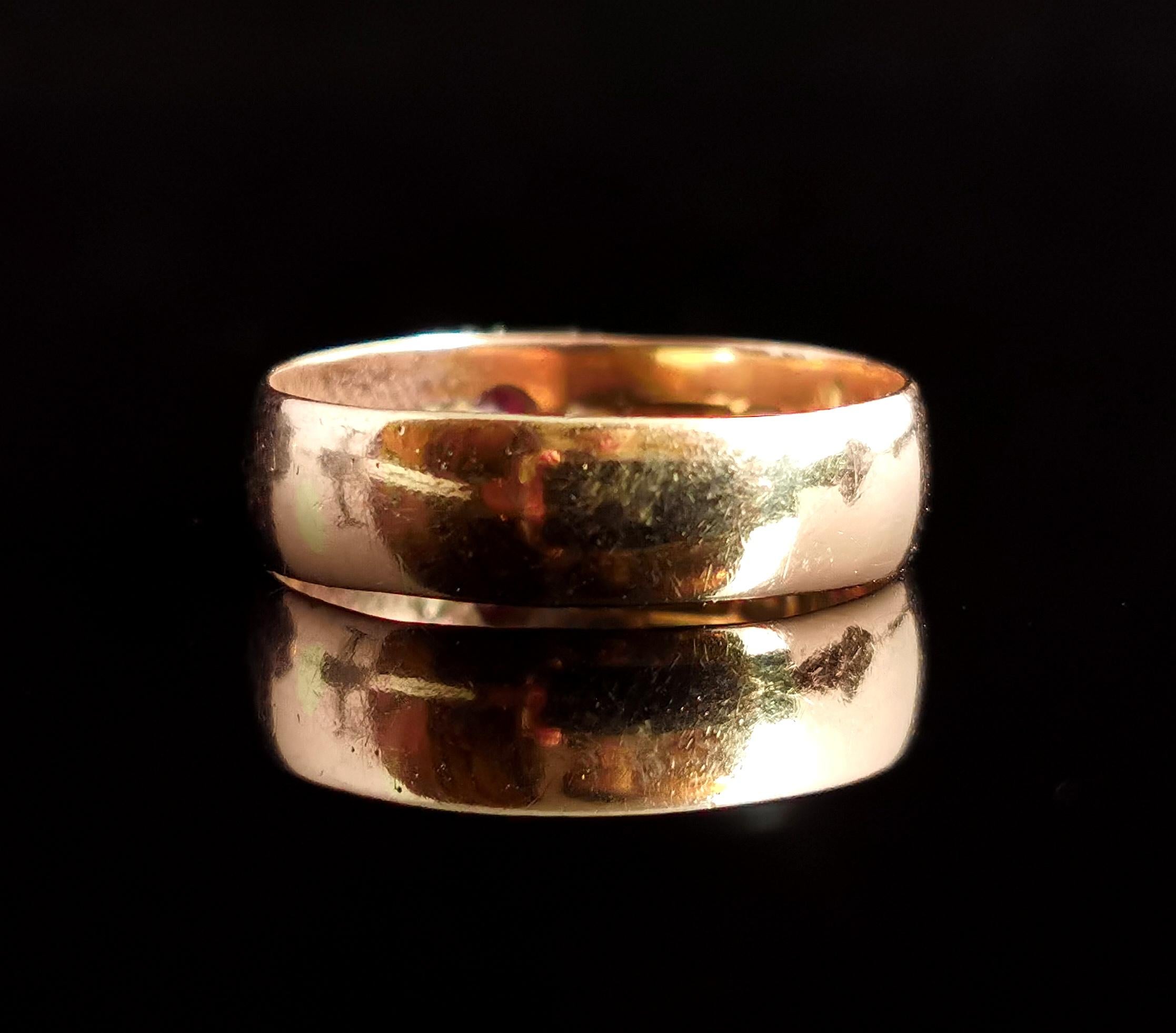 Women's or Men's Antique Ruby Band Ring, 9 Karat Yellow Gold