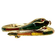 Antique Ruby, Bloodstone, Carnelian, Moss Agate 14K Yellow Gold Snake Bracelet