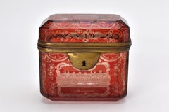 Antique Ruby Bohemian Cut Glass Crystal Jewelry Casket Box, 19th Century