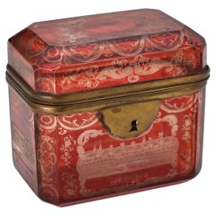 Antique Ruby Bohemian Cut Glass Crystal Jewelry Casket Box, 19th Century