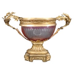 Antique Ruby Cut-to-Clear Glass and Gilt Bronze Centerpiece Bowl
