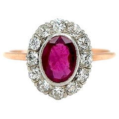 Antique Ruby Diamond 14 Karat Rose Gold Platinum Cluster Ring