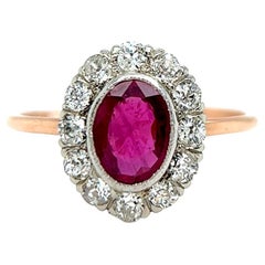 Antique Ruby Diamond 14 Karat Rose Gold Platinum Cluster Ring