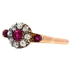 Antique Ruby Diamond 18ct Gold Halo Ring