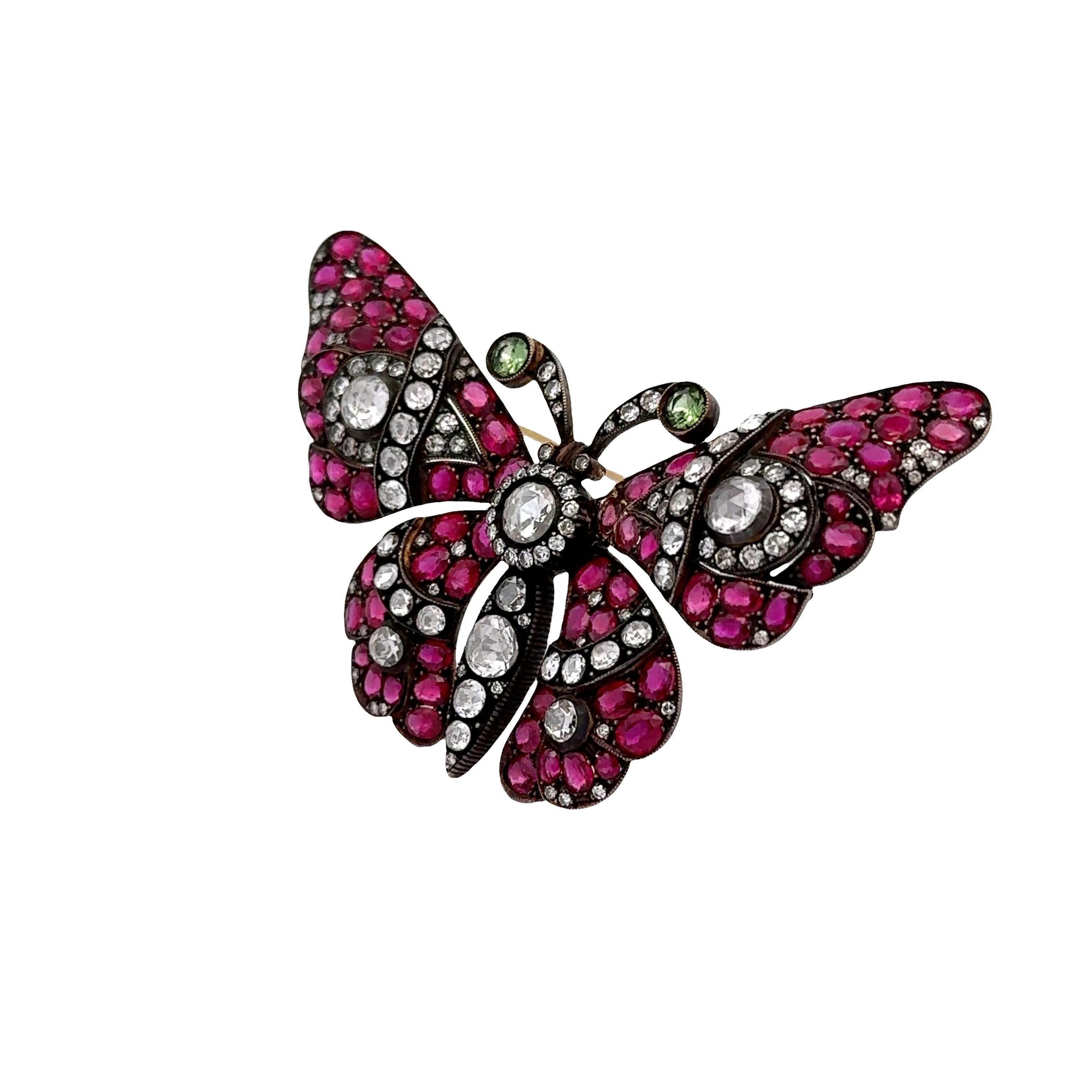 Antike Rubin & Diamant 18k Gold Schmetterling Brosche im Zustand „Relativ gut“ im Angebot in Beverly Hills, CA