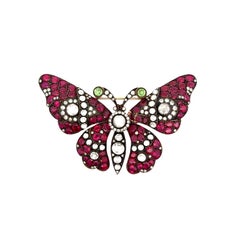 Antique Ruby & Diamond 18k Gold Butterfly Brooch