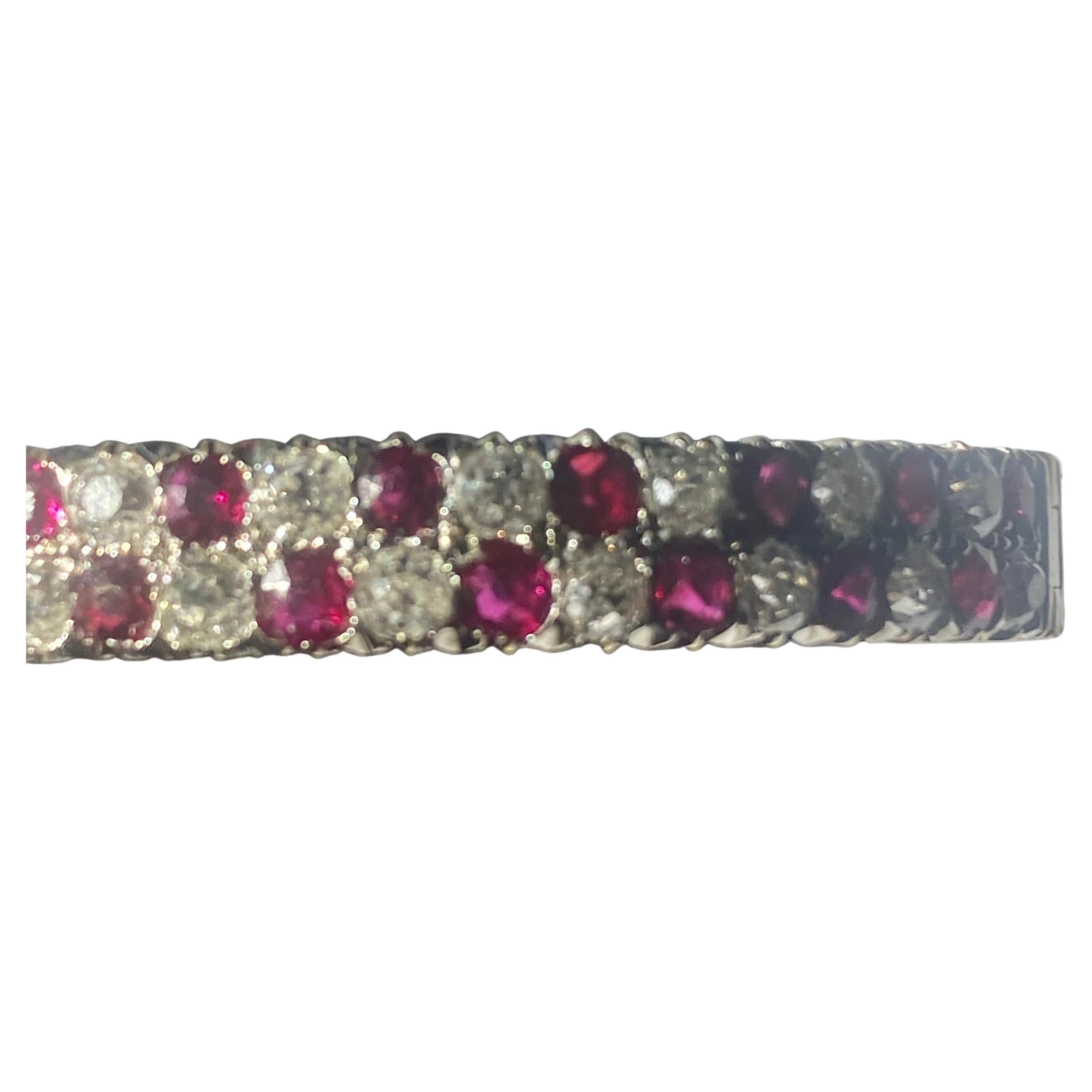 Antique Ruby Diamond 18k Gold Hinged Bangle Bracelet Circa 1900 For Sale 3