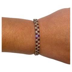 Antique Ruby Diamond 18k Gold Hinged Bangle Bracelet Circa 1900