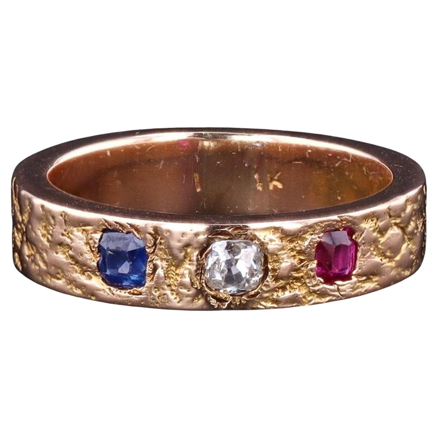 Antique Ruby, Diamond and Sapphire Ring of 14k Gold