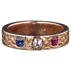 Anello antico con rubino, diamante e zaffiro in oro 14k