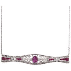 Antique Ruby and Diamond Bar Pin Necklace Conversion
