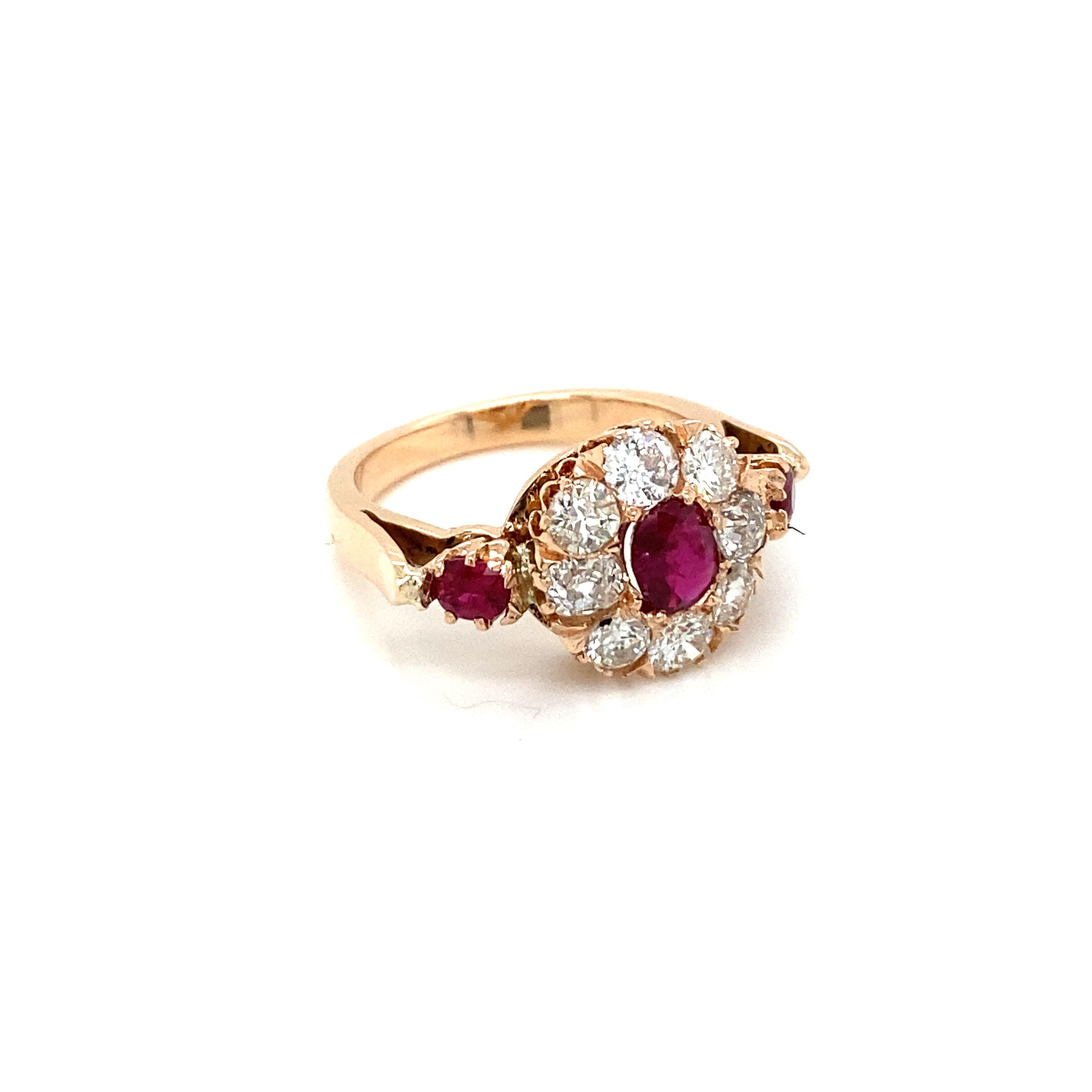 Victorian Antique Ruby Diamond Cluster Ring