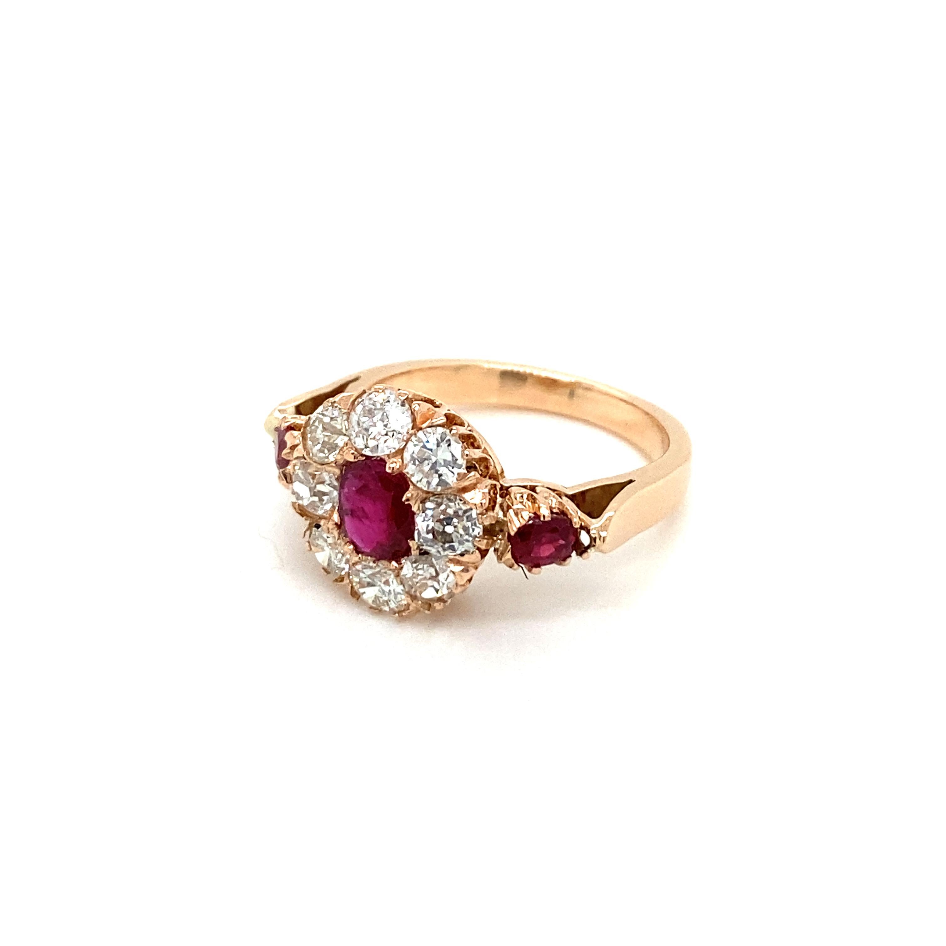 Women's Antique Ruby Diamond Cluster Ring