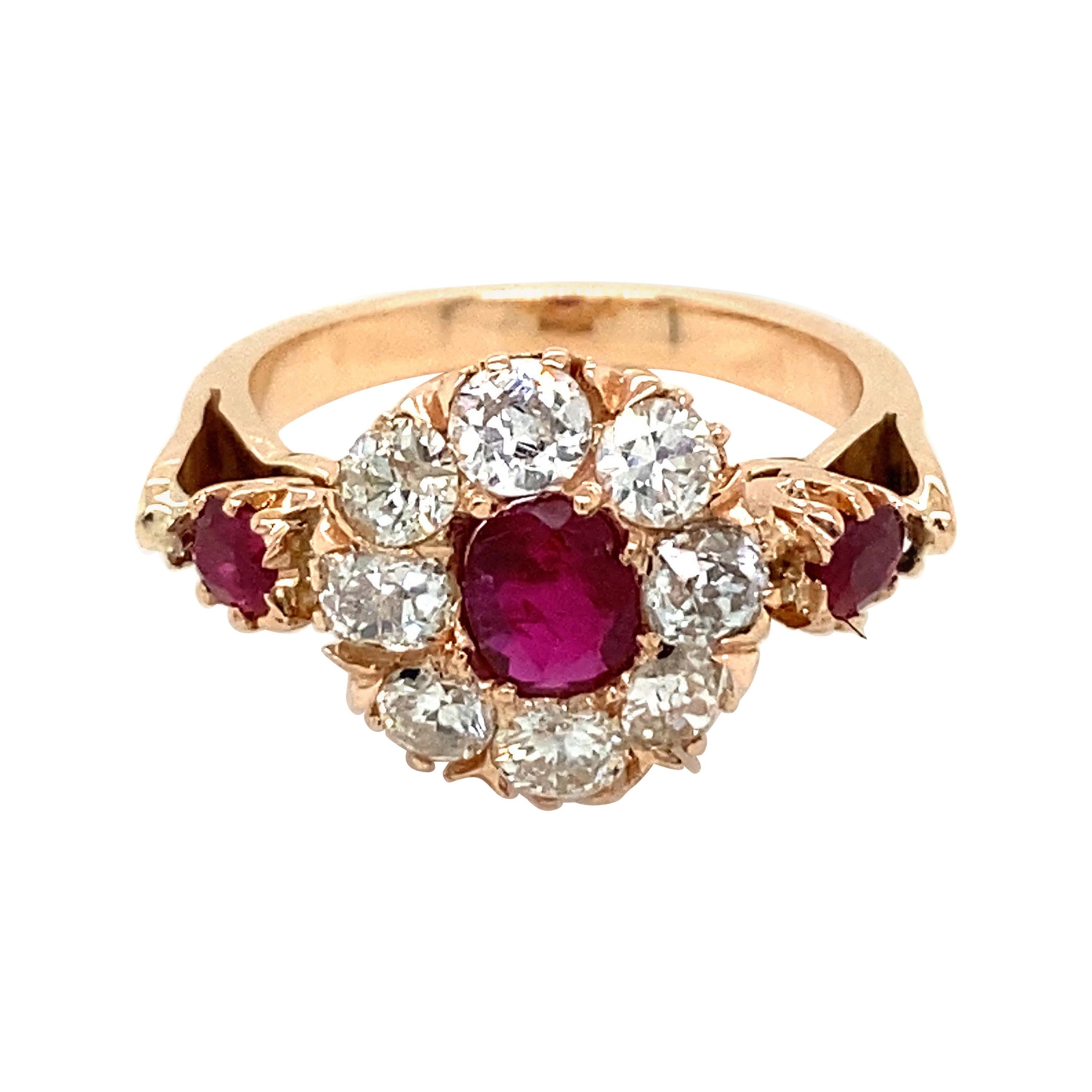 Antique Ruby Diamond Cluster Ring