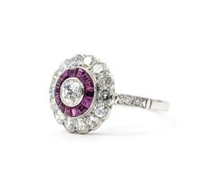 Antique Ruby & Diamond Cocktail Ring in Platinum