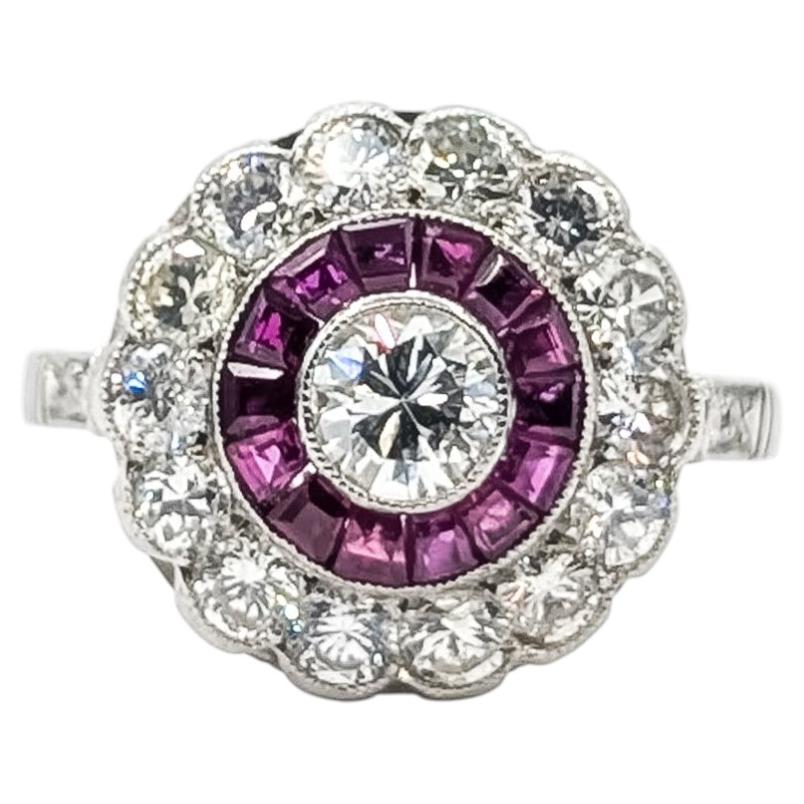 Antique Ruby & Diamond Cocktail Ring in Platinum