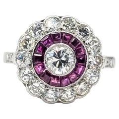 Antique Ruby & Diamond Cocktail Ring in Platinum