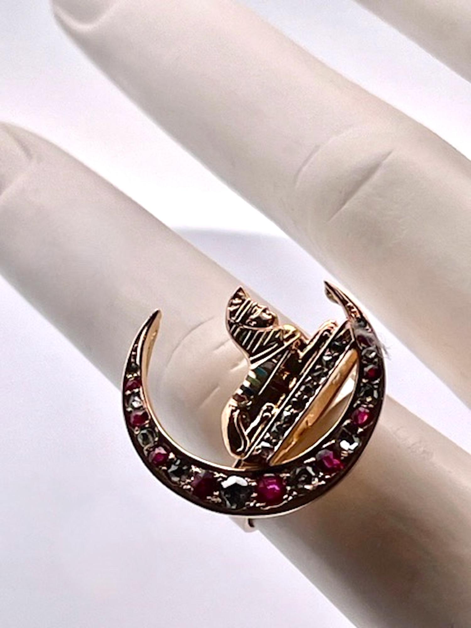 Women's or Men's Antique Ruby Diamond Crescent Egyptian ring 5.75 For Sale