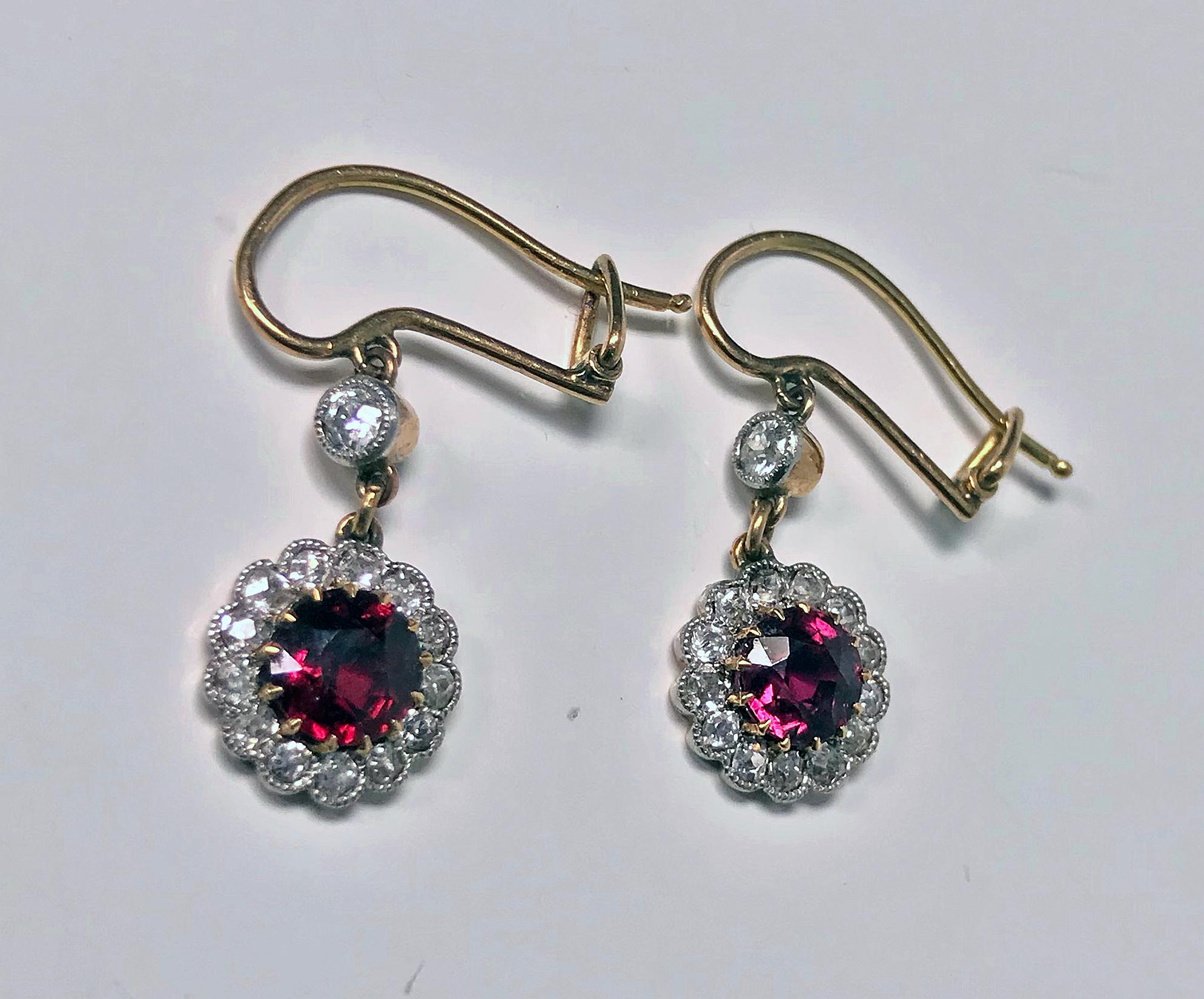 Art Deco Antique Ruby Diamond Earrings, circa 1920