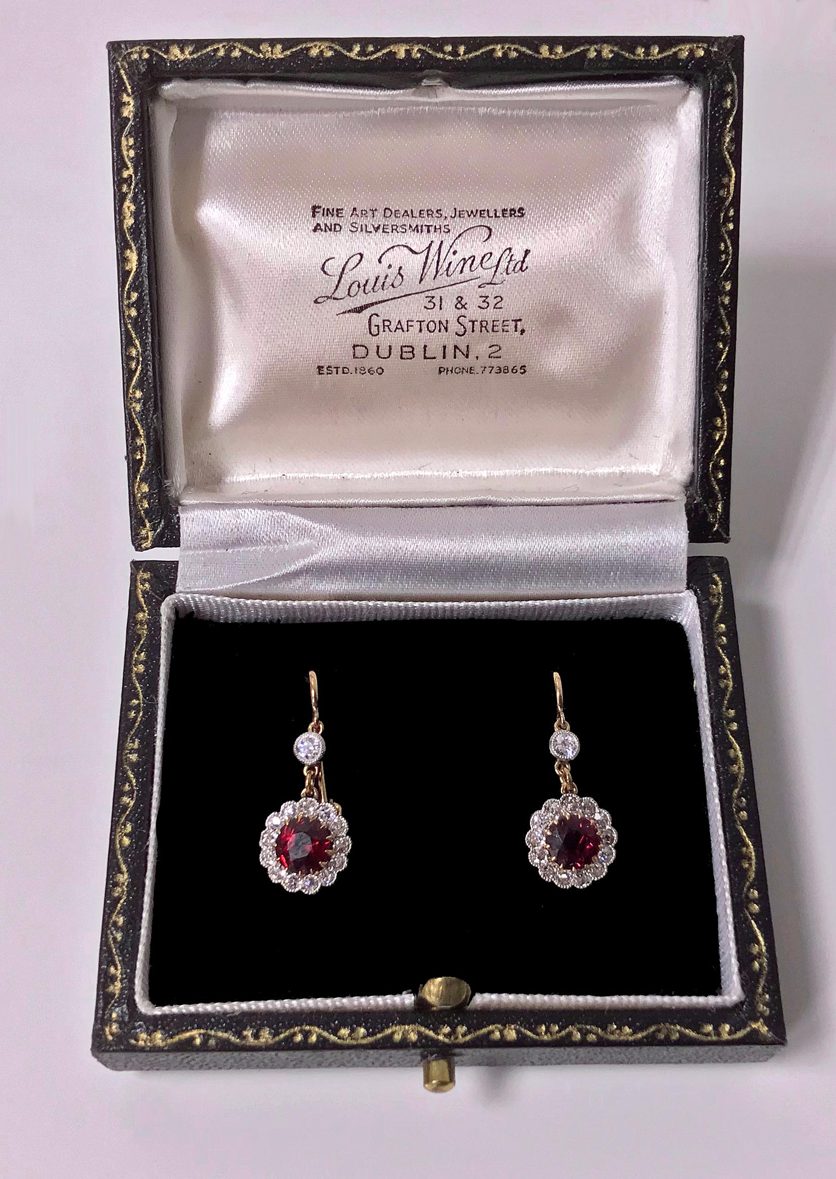 Women's Antique Ruby Diamond Earrings, circa 1920