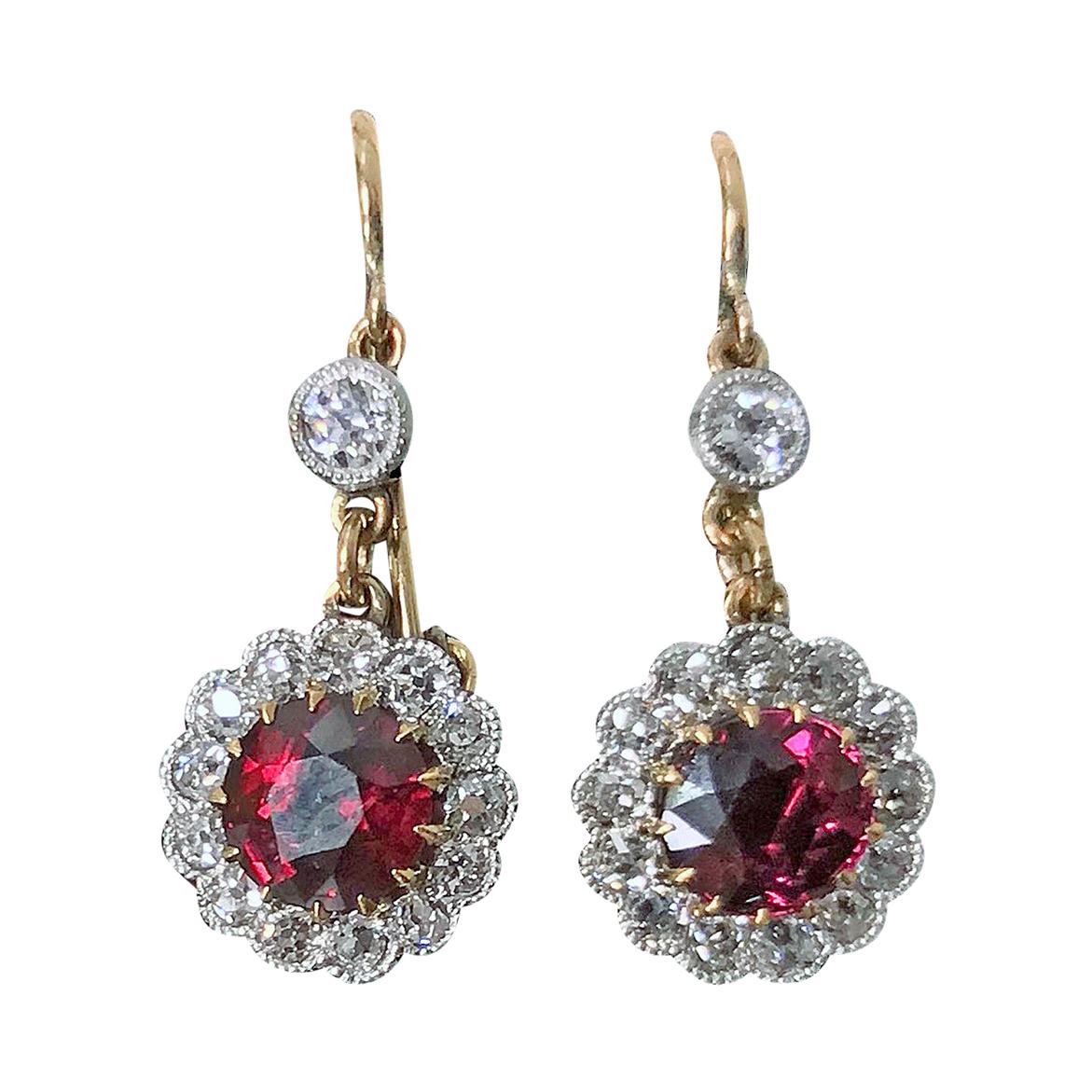 Antique Ruby Diamond Earrings, circa 1920