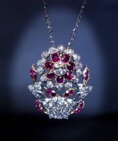 Antico ciondolo a spilla Giardinetto con diamante e rubino