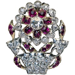 Antique Ruby Diamond Giardinetto Brooch Pendant