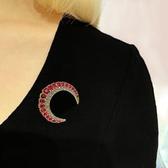 Antique Ruby, Diamond, Gold And Silver Crescent Brooch, Circa 1900