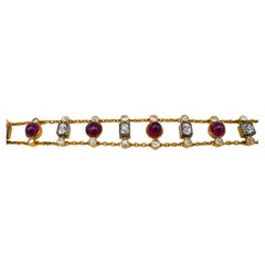 Antique Ruby Diamond Gold Chain Bracelet