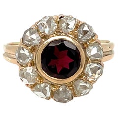 Antique Garnet Diamond Gold Cluster Ring