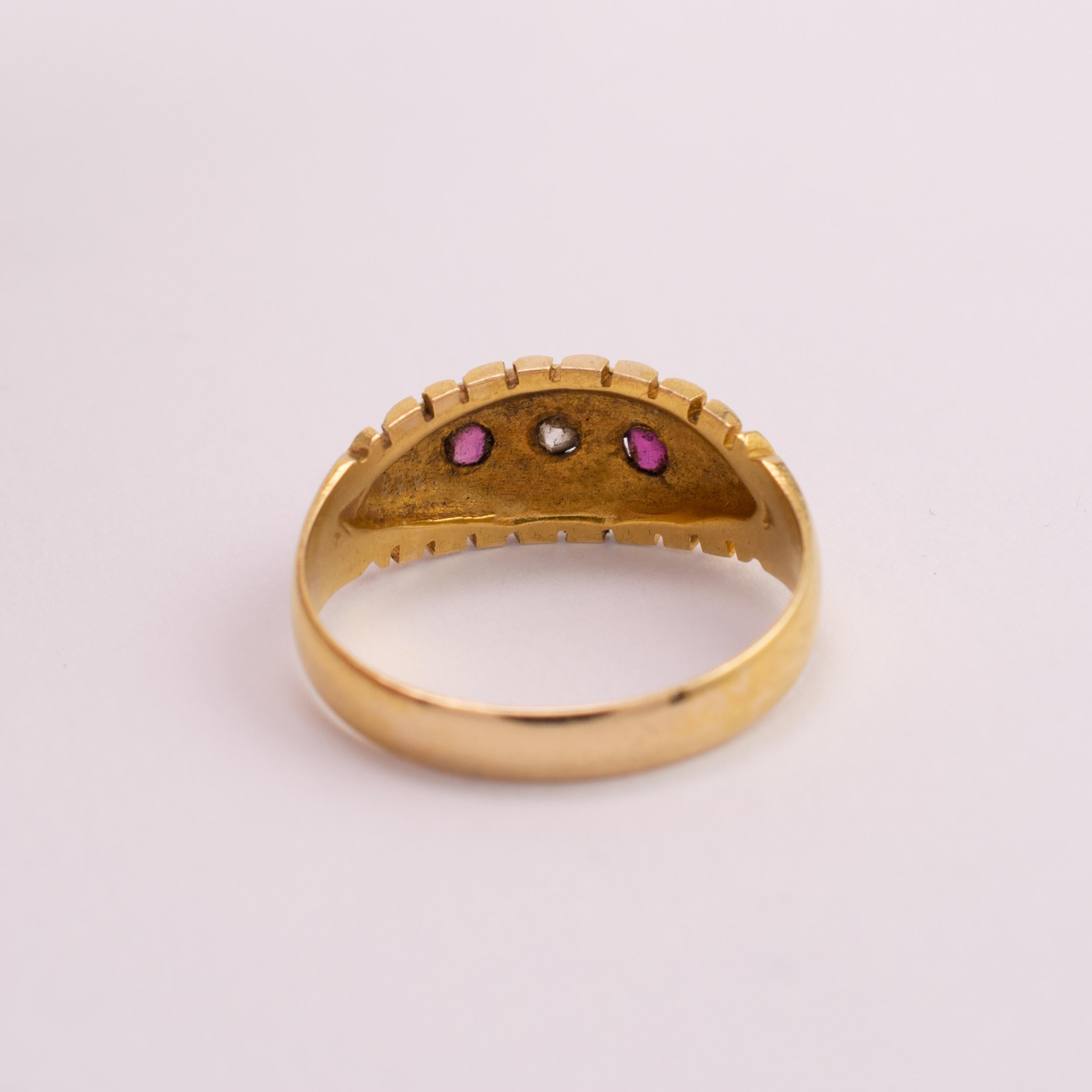 Antique Ruby Diamond Gypsy Ring 18 Karat Gold Hallmarked Chester, 1900 4