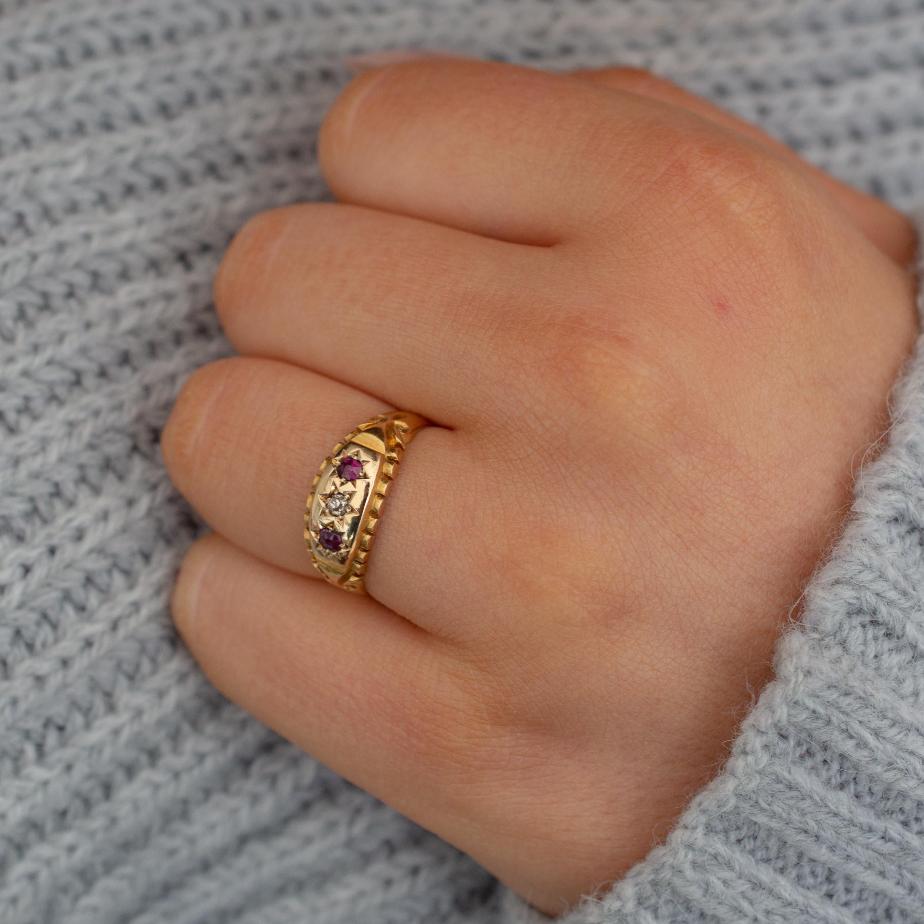 Antique Ruby Diamond Gypsy Ring 18 Karat Gold Hallmarked Chester, 1900 5