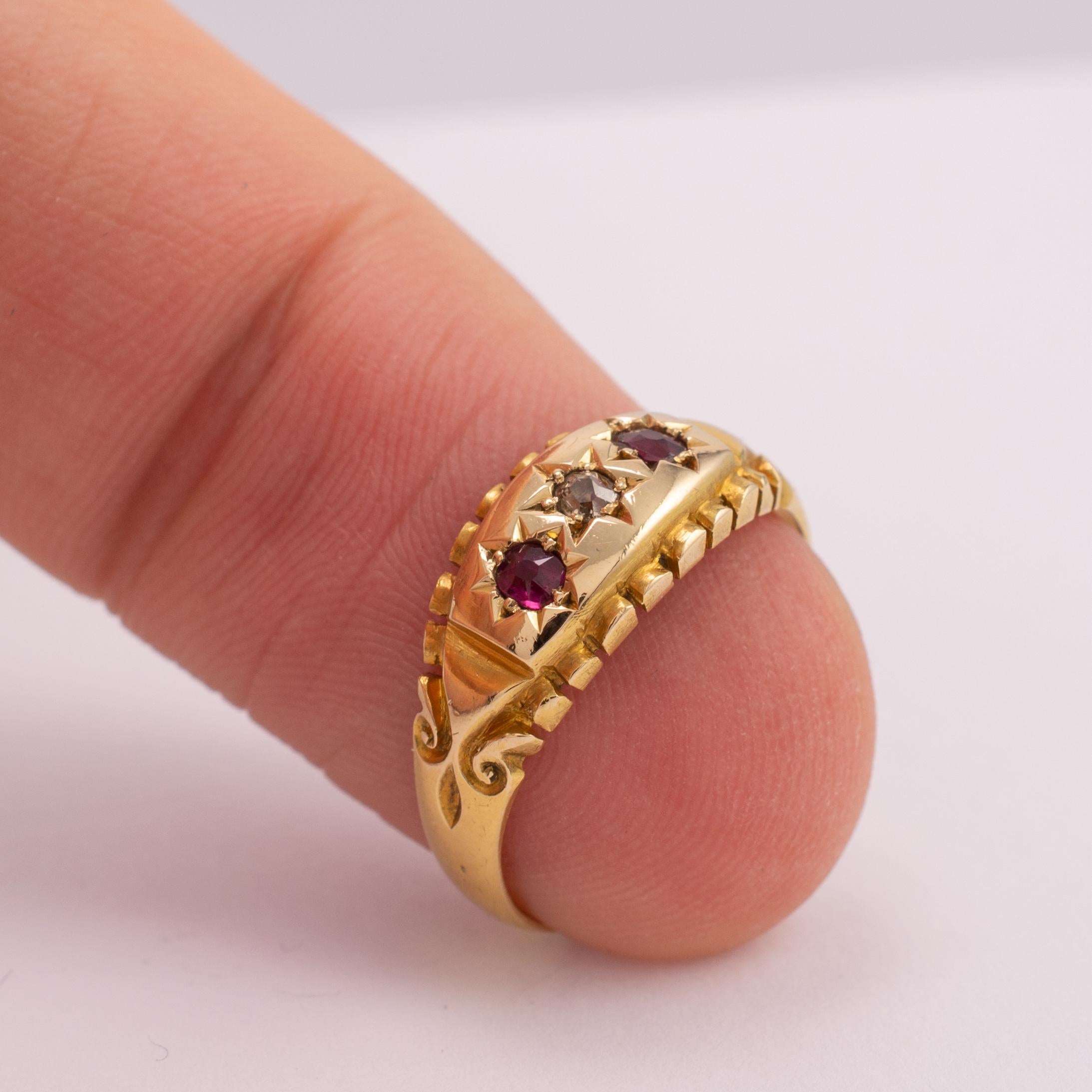 Antique Ruby Diamond Gypsy Ring 18 Karat Gold Hallmarked Chester, 1900 In Good Condition In Preston, Lancashire