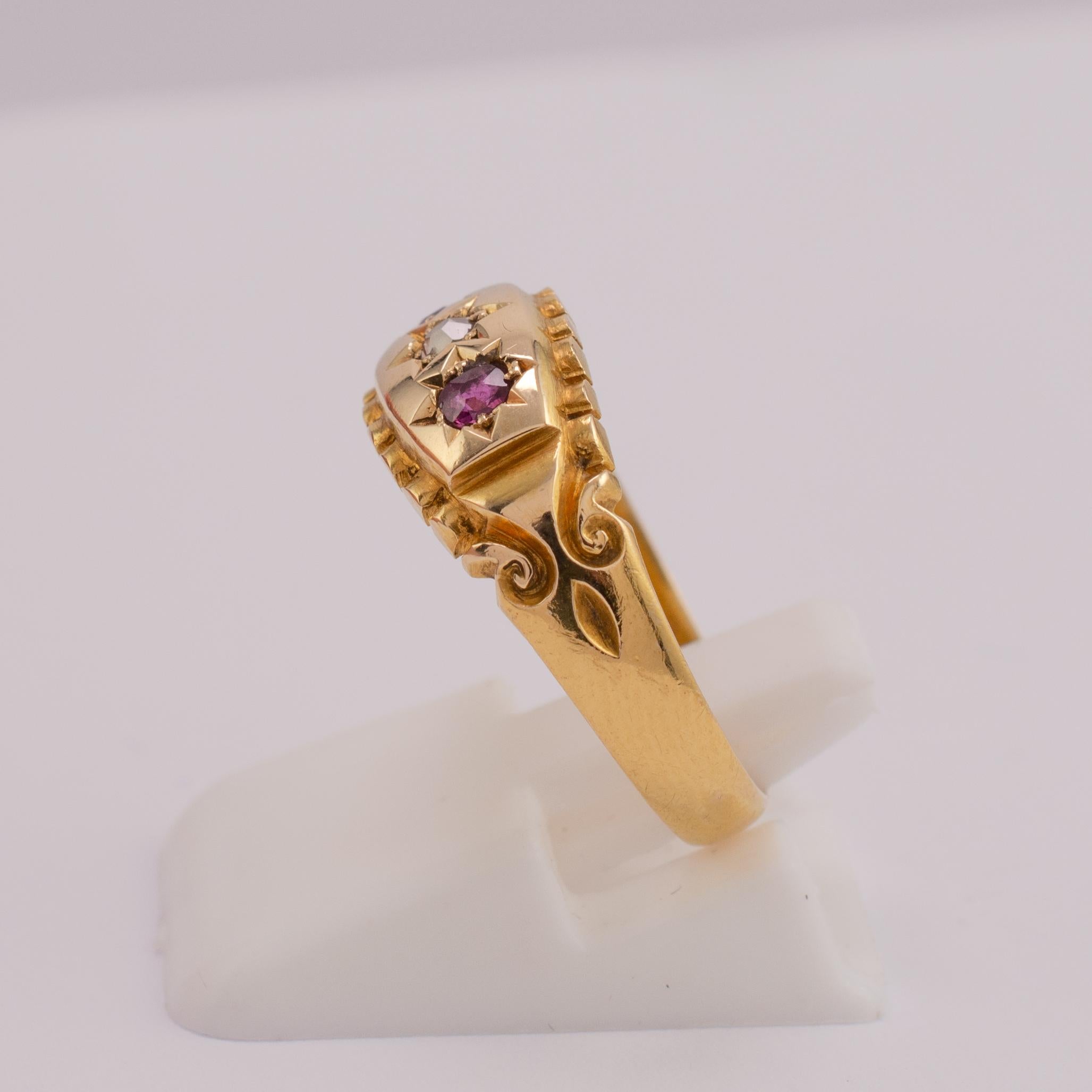 Antique Ruby Diamond Gypsy Ring 18 Karat Gold Hallmarked Chester, 1900 1