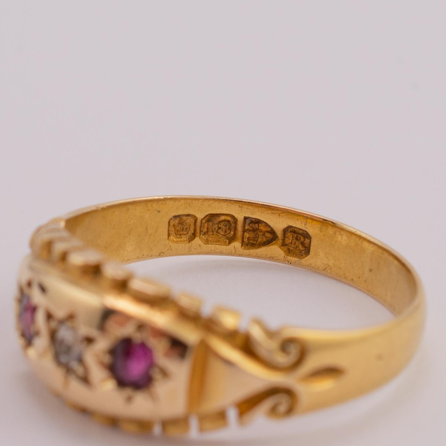 Antique Ruby Diamond Gypsy Ring 18 Karat Gold Hallmarked Chester, 1900 2