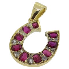 Antique Ruby Diamond Horseshoe Pendant