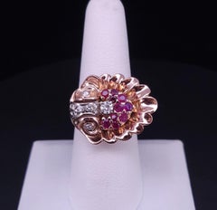 Antique Ruby Diamond Peacock Ring in 14K Rose Gold