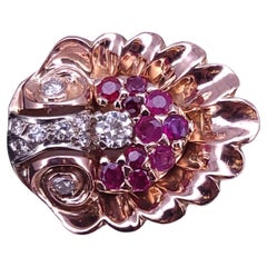 Antique Ruby Diamond Peacock Ring in 14K Rose Gold