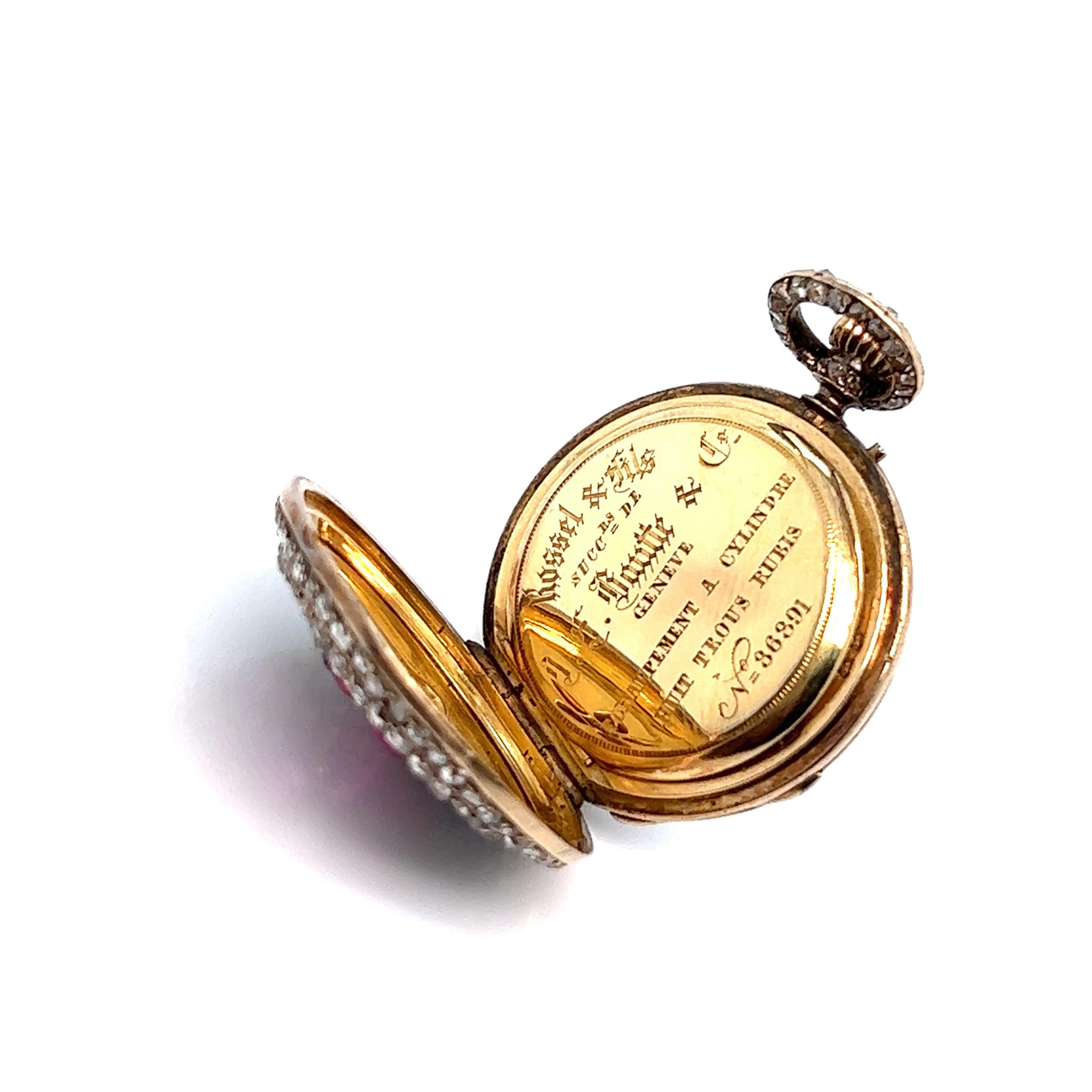 Antique Ruby Diamond Pendant Watch In Excellent Condition For Sale In New York, NY