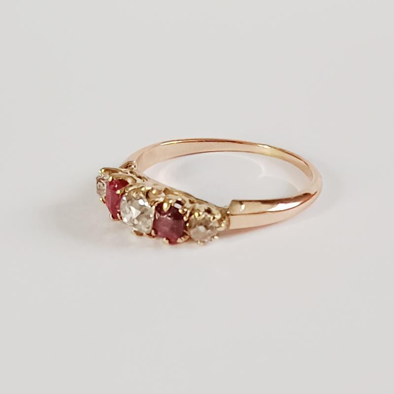 Rose Cut Antique Ruby & Diamond Ring in 14ct Rose Gold For Sale