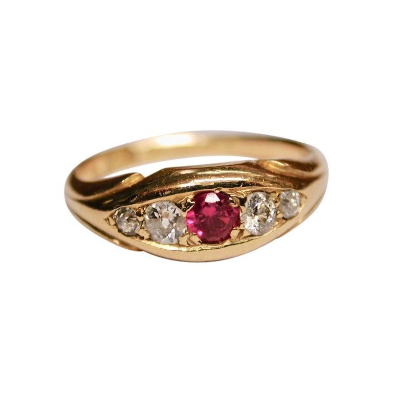 Antique Ruby & Diamond Ring in 18ct Gold, 1906, Birmingham, Deakin & Francis