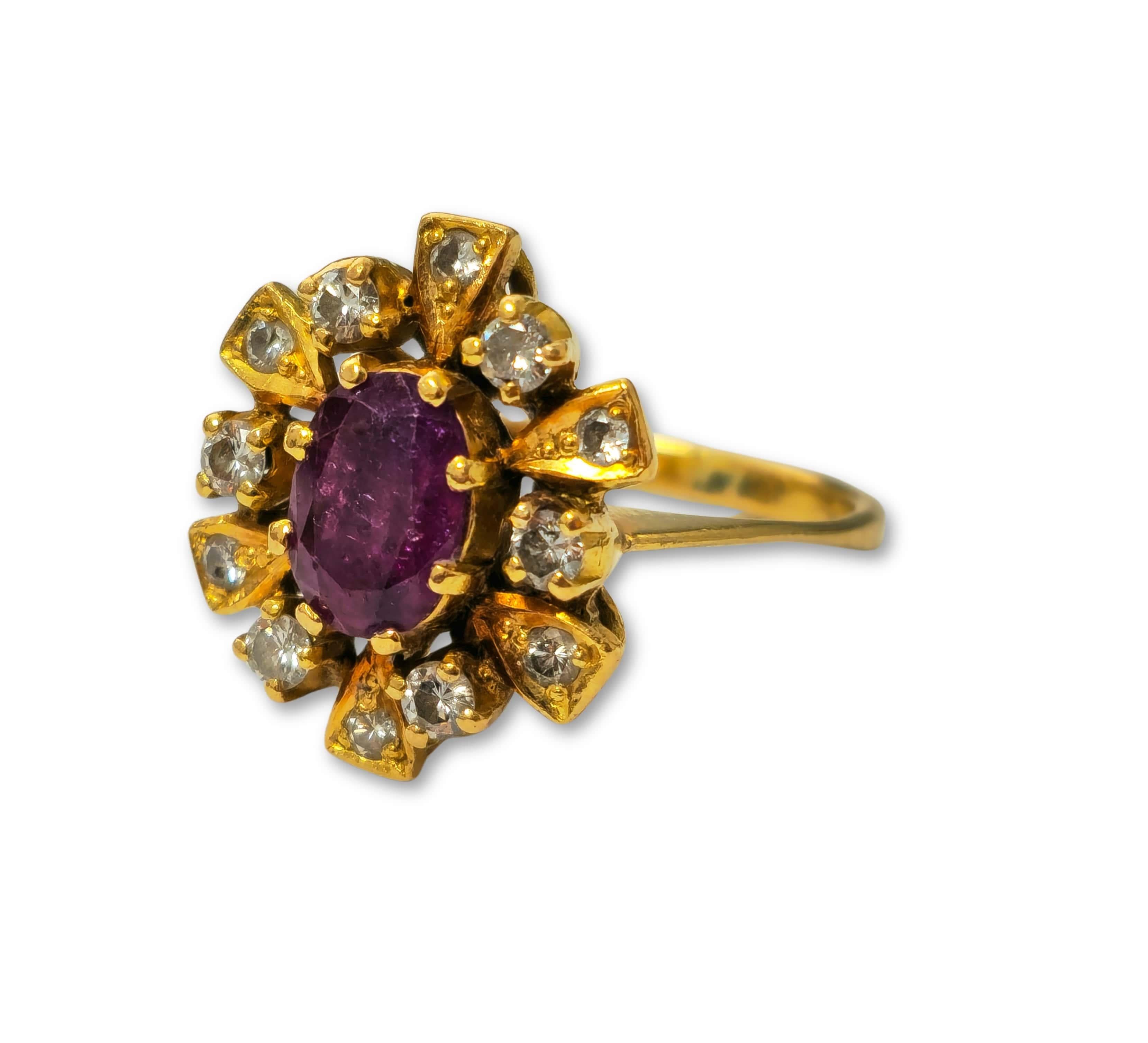 Edwardian Antique Ruby & Diamond Ring in 18k Yellow Gold For Sale