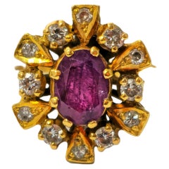 Antique Ruby & Diamond Ring in 18k Yellow Gold