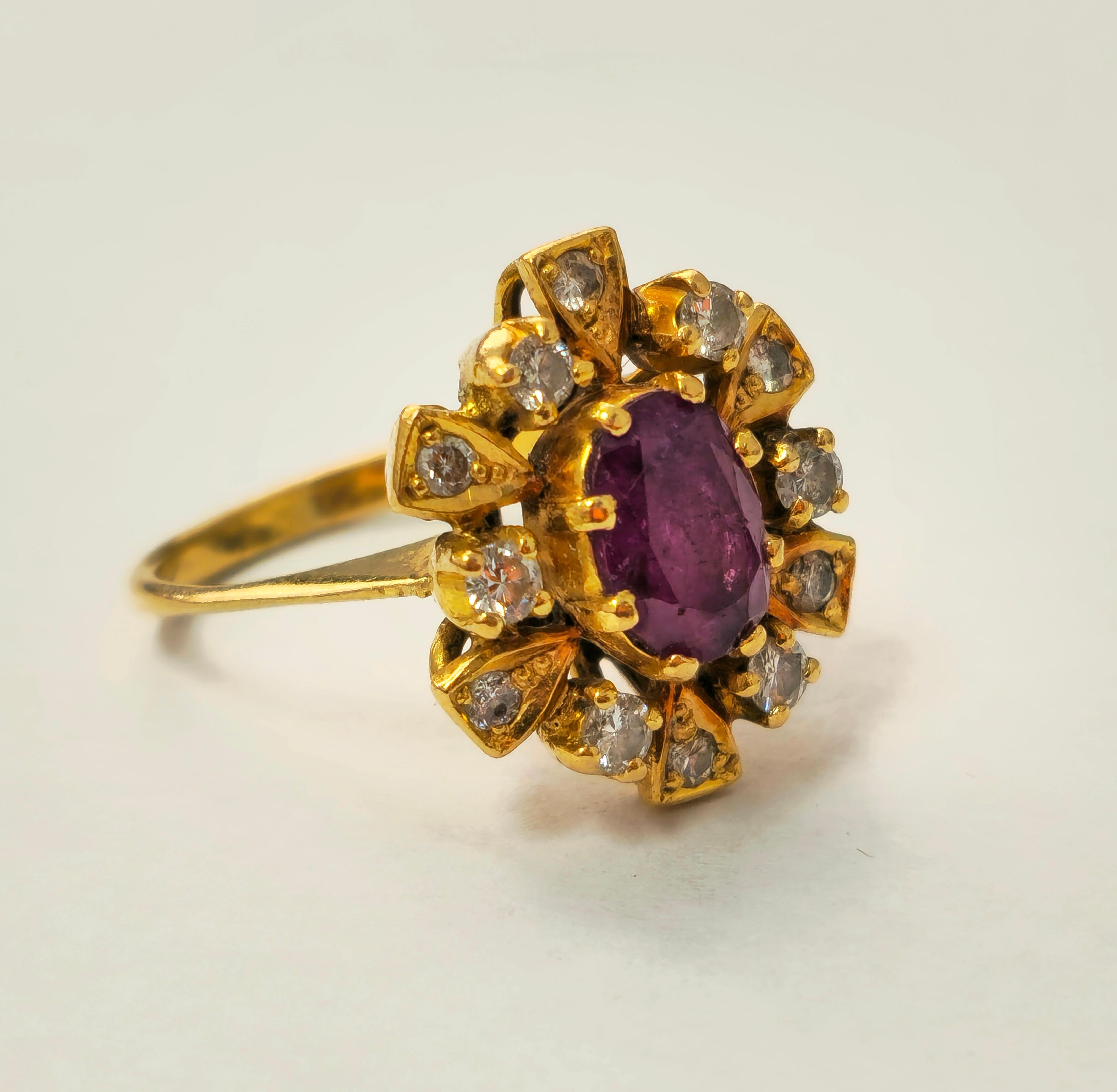 Single Cut Antique Ruby & Diamond Ring in 18k Yellow Gold2  For Sale