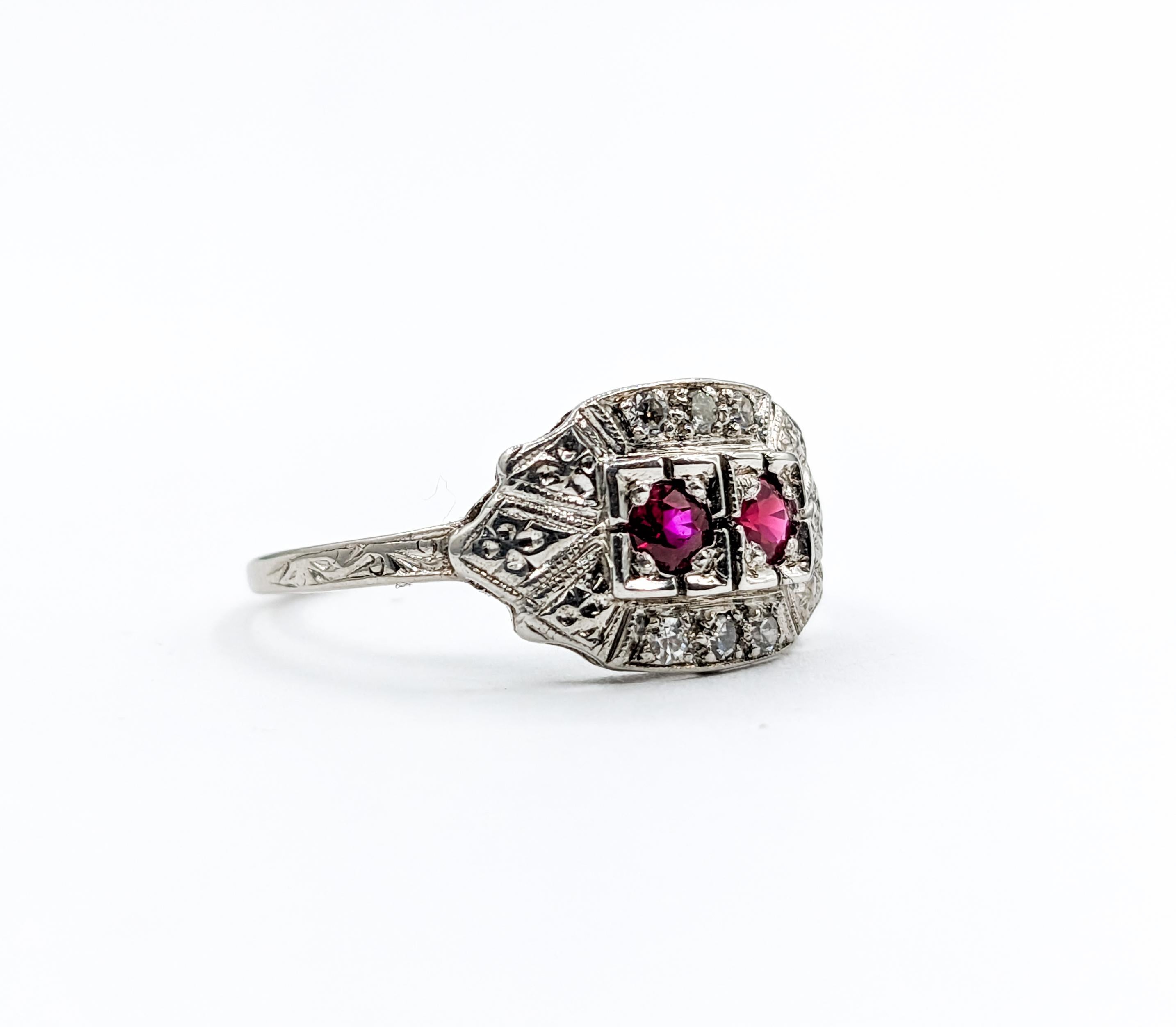 Women's Antique Ruby & Diamond Ring in Platinum For Sale