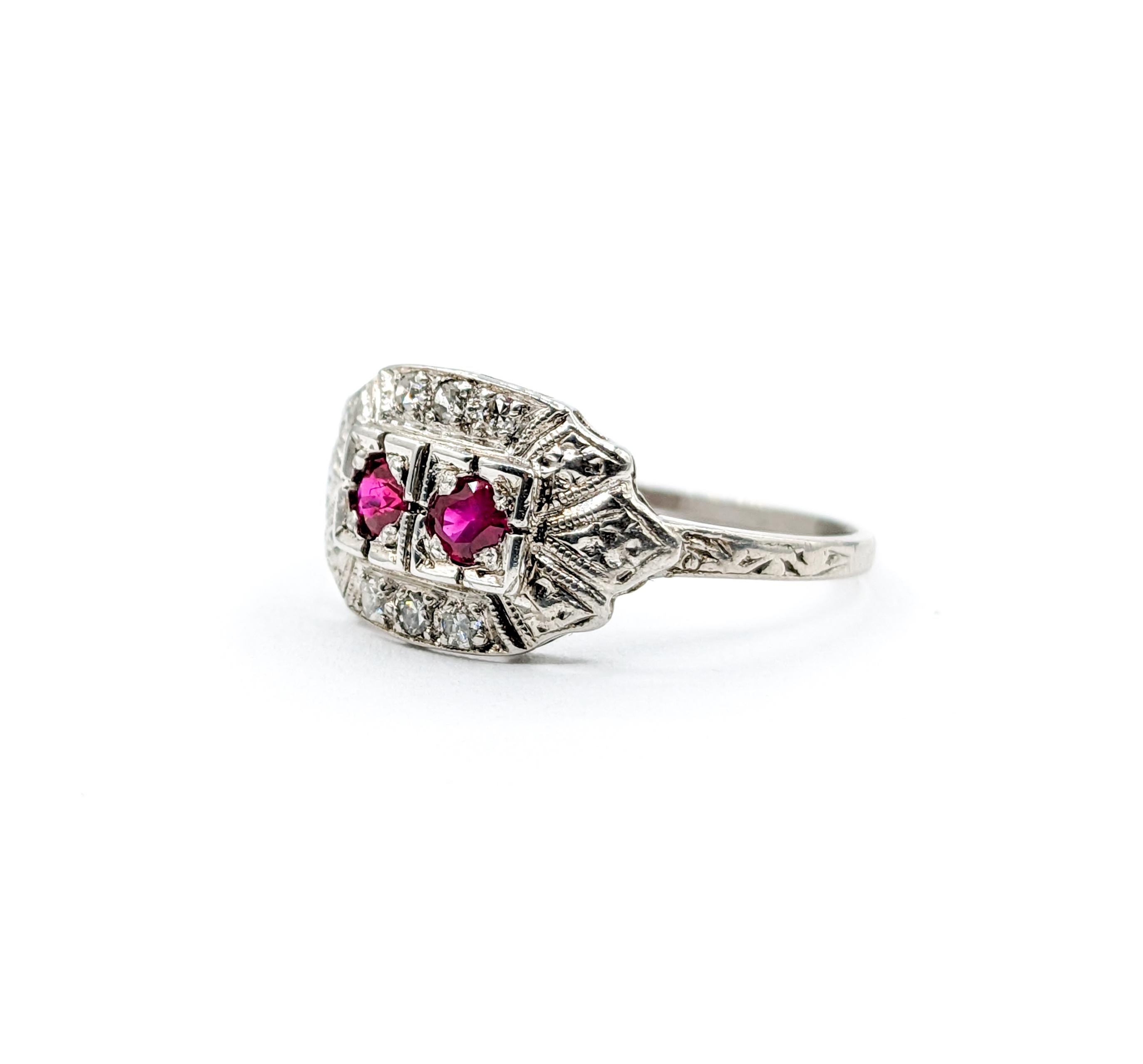 Antique Ruby & Diamond Ring in Platinum For Sale 2